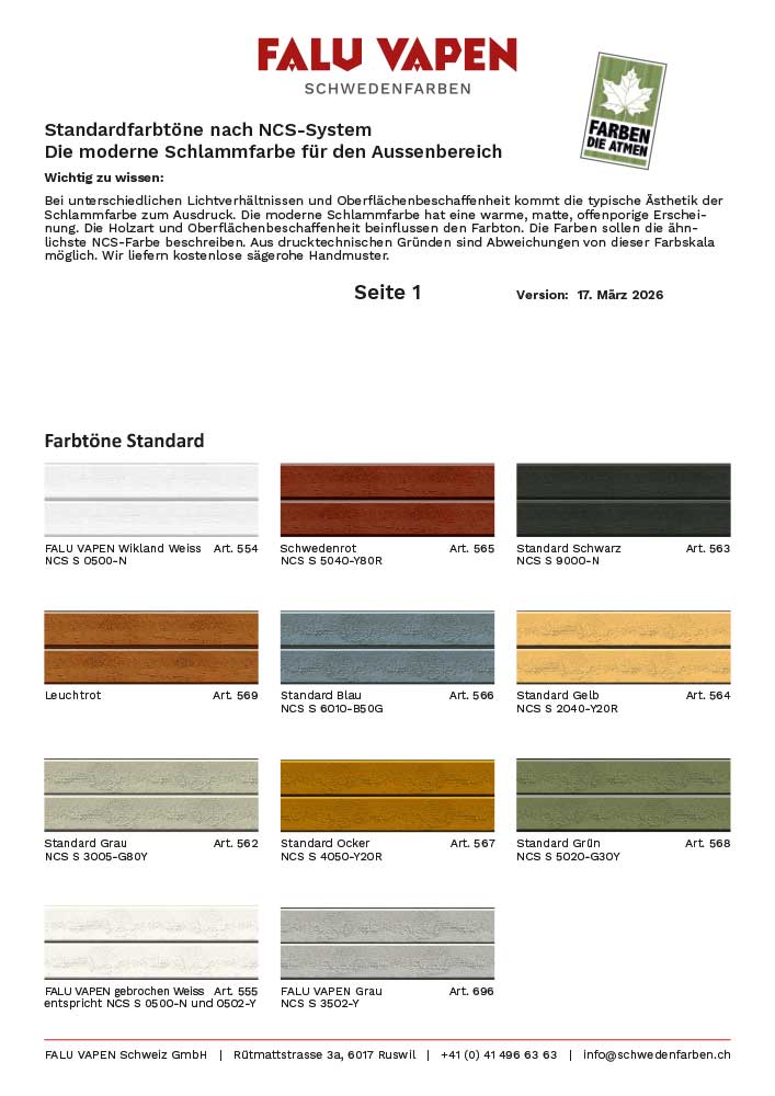 Farbkarte Standard nach NCS